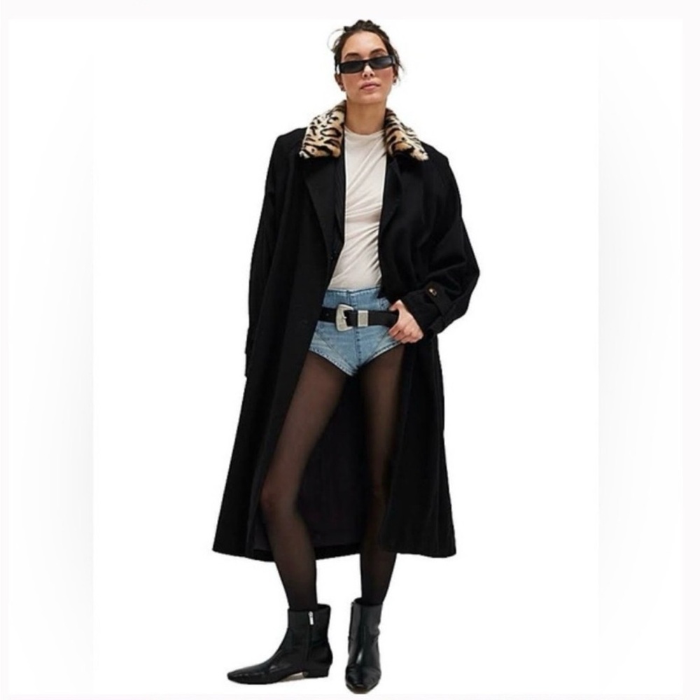 Free People Need It Trench Coat Shoulder Pads Long Sleeve Black medium new